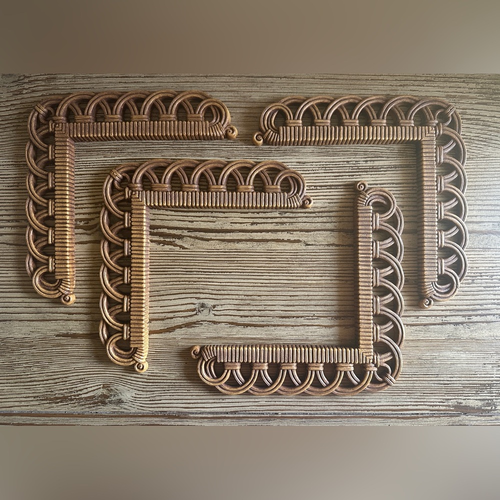 Vintage 1978 Homco #7536 4 Faux Wicker Decorative Rattan Frame Corners Brown